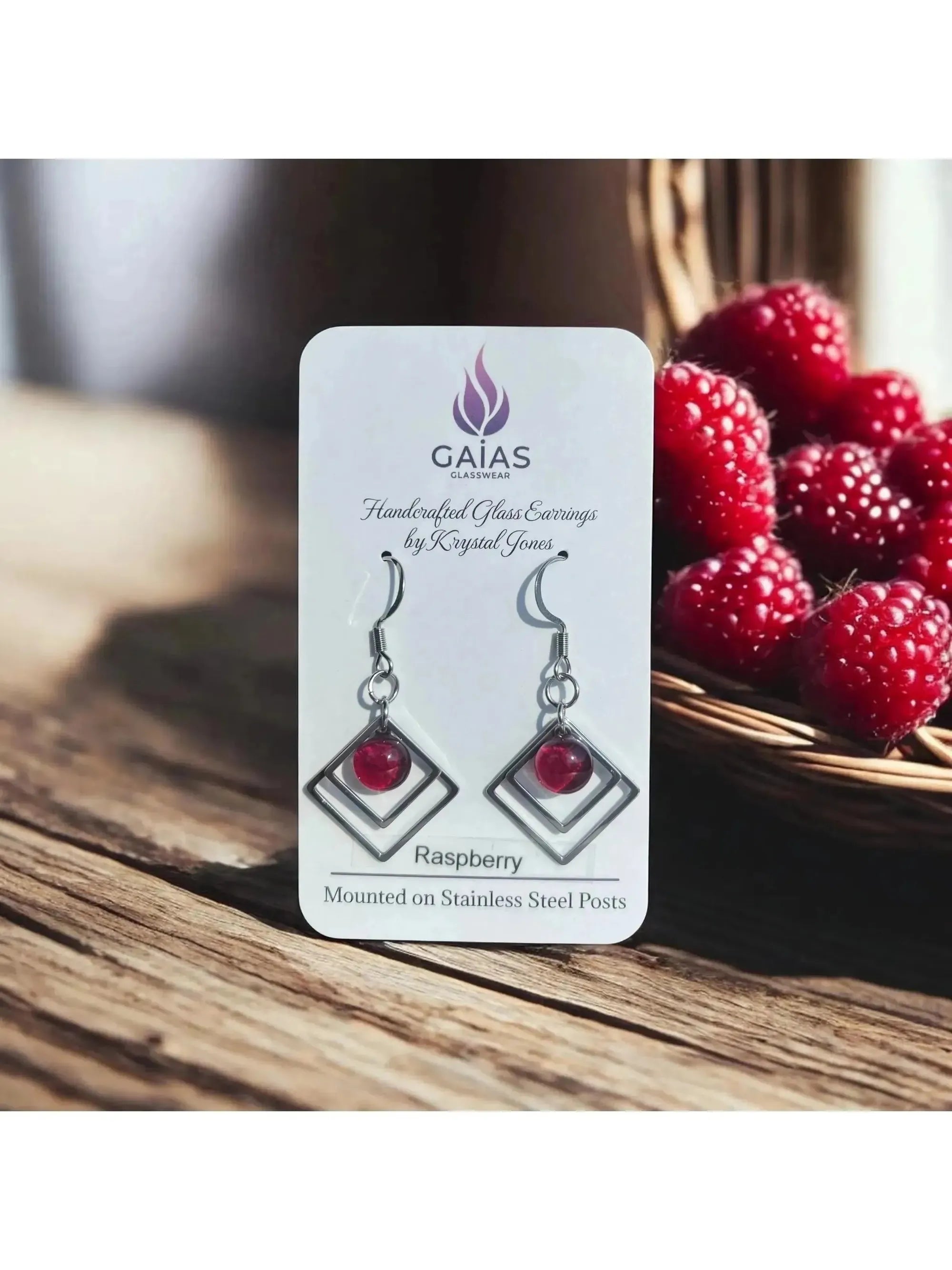 Raspberry | Geometric Fused Glass Earring